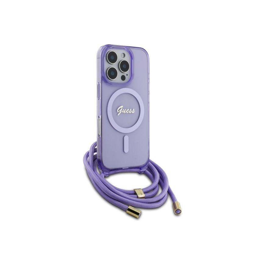Case Guess GUHMP16XHCTSGNSU iPhone 16 Pro Max 6.9" purple/purple hardcase Crossbody Cord Script MagSafe – 3