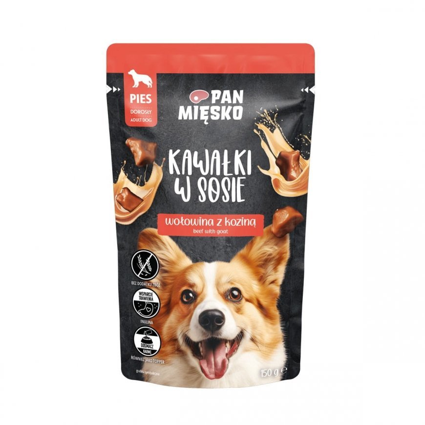 PANAS GAĻAS Gabali mērcē Liellopu gaļa ar kazu (pieaugušam) - Slapjā suņu barība - 150g