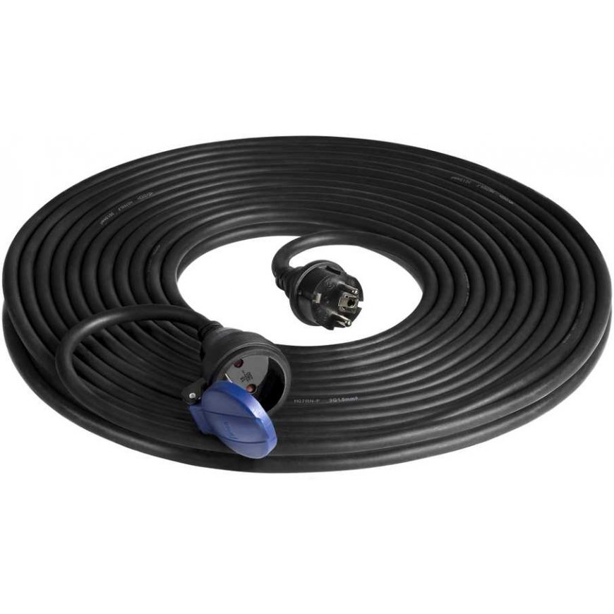 Orno IP44 splash-proof workshop extension cord, 1x2P + Z 20m, rubber oil-resistant cable H07RN-F 3x1.5mm ?, 230VAC / 16A