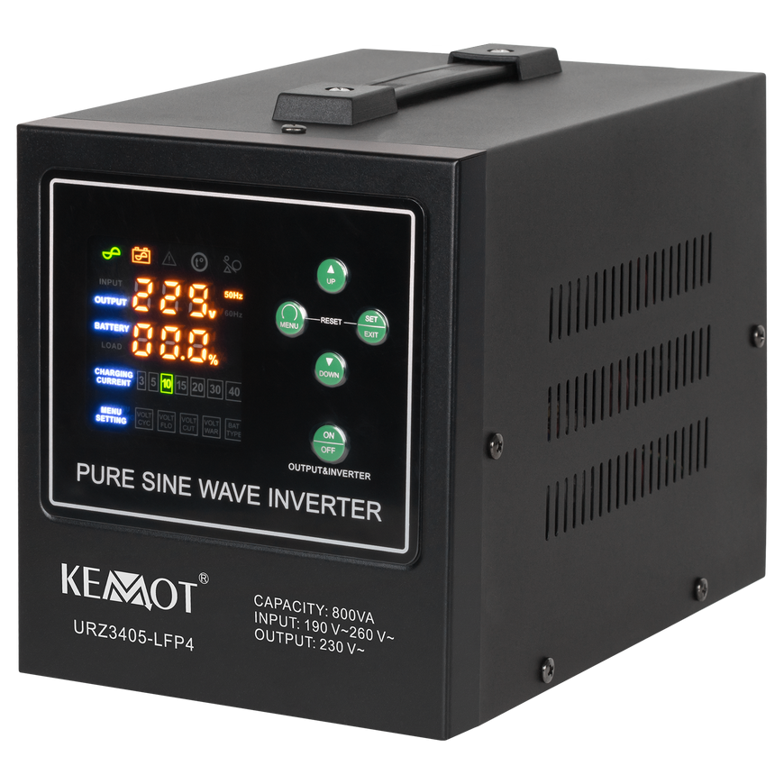 KEMOT PROsinus-800-LFP4 emergency power inverter with pure sine wave and charging function 12V 230V 800VA/500W