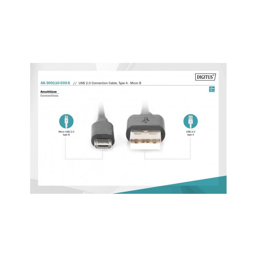 DIGITUS USB 2.0 connection cable - USB Type-A|Micro USB Type-B -