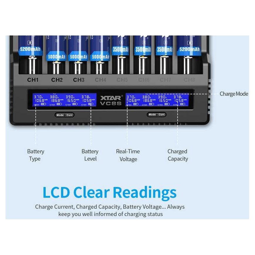 Xtar universal 8 x Li-ion and Ni-MH battery charger with LCD display VC8S – 5