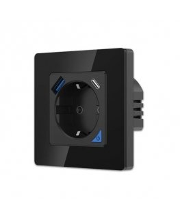 EXTRALINK SMART LIFE WALL SOCKET OUTLET 230V + SINGLE FRAME, WIFI , 1 X USB A, 1 X USB C, BLACK