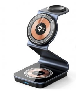 W21 3-in-1 15W Wireless Charging Stand Teléfono Auricador de Auriculares Cargador (certificado Qi2) Black