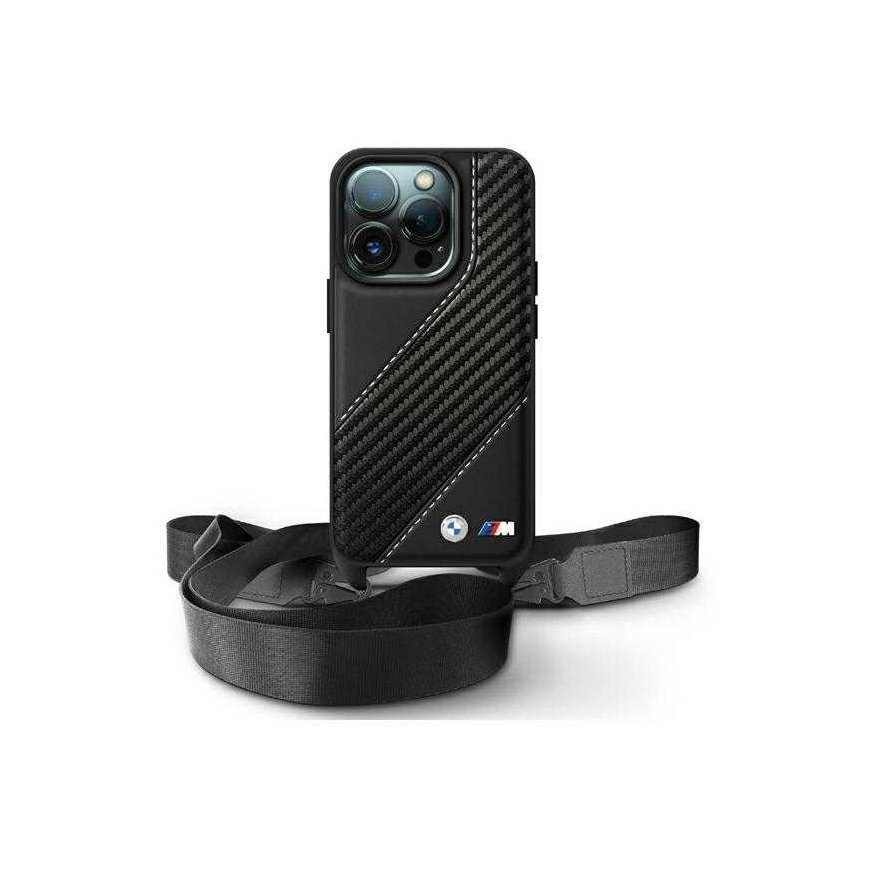 Dėklas BMW BMHCP16X23PSCCK iPhone 16 Pro Max 6.9" juoda/juodas hardcase M Edition Carbon Stripe & Strap