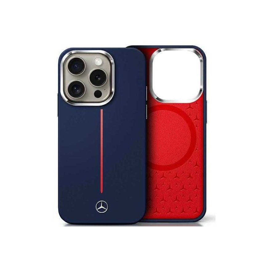 Case Mercedes MEHMP16X23SUMRV iPhone 16 Pro Max 6.9" dark blue/navy hardcase Silicone Red Stripe MagSafe