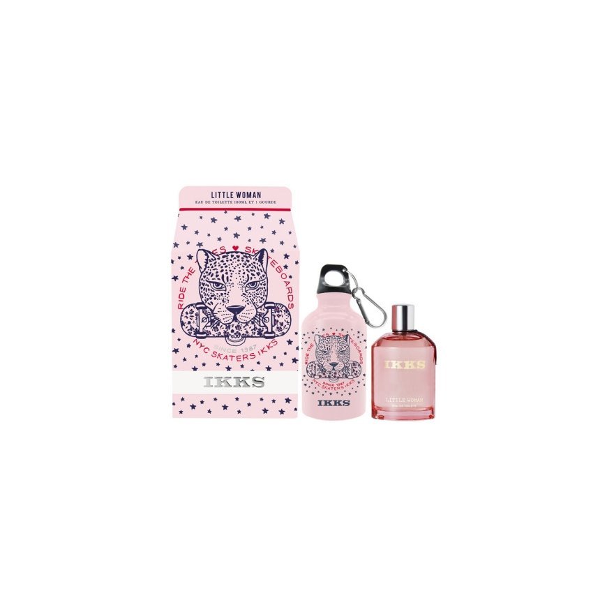 Set Ikks: Little Woman, Eau De Toilette, For Women, 100 ml + Little Woman, GWP Glass Water Bottle, Pink