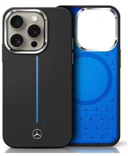 Case Mercedes MEHMP16S23SUMBK iPhone 16 6.1" black/black hardcase Silicone Blue Stripe MagSafe
