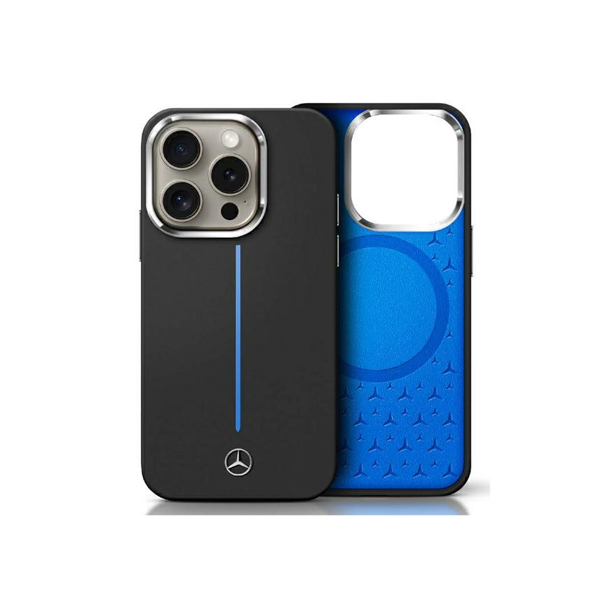 Case Mercedes MEHMP16S23SUMBK iPhone 16 6.1" black/black hardcase Silicone Blue Stripe MagSafe – 2