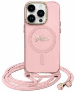 Case Guess GUHMP16SHCTSGNSP iPhone 16 6.1" pink/pink hardcase Crossbody Cord Script MagSafe