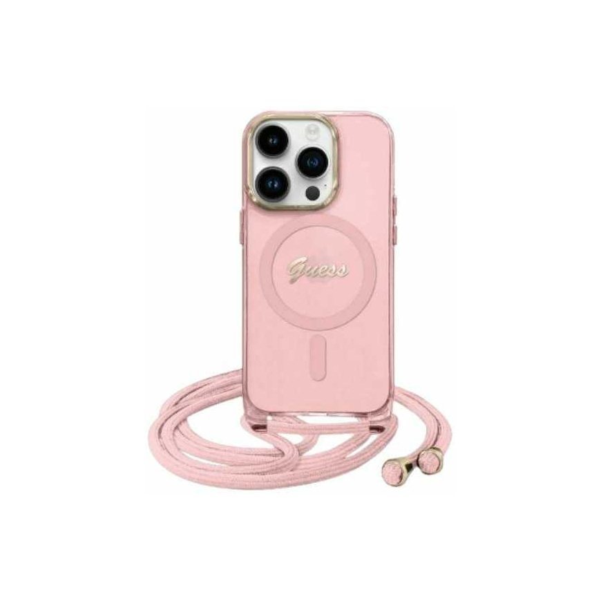 Case Guess GUHMP16SHCTSGNSP iPhone 16 6.1" pink/pink hardcase Crossbody Cord Script MagSafe