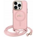 Dėklas Guess GUHMP16SHCTSGNSP iPhone 16 6.1" rožinis/pink hardcase Crossbody Cord Script MagSafe Dėklas Guess GUHMP16SHCTSGNSP iPhone 16 6.1" rožinis/pink hardcase Crossbody Cord Script MagSafe