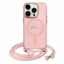 Dėklas Guess GUHMP16SHCTSGNSP iPhone 16 6.1" rožinis/pink hardcase Crossbody Cord Script MagSafe Dėklas Guess GUHMP16SHCTSGNSP iPhone 16 6.1" rožinis/pink hardcase Crossbody Cord Script MagSafe