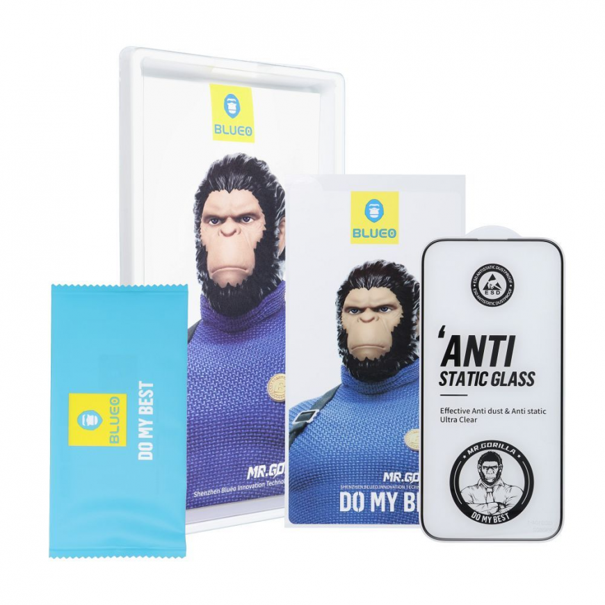 BlueO 5D Mr. Monkey tempered glass with frame Apple iPhone 16 bl