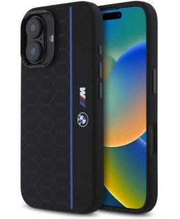 Case BMW BMHMP16S23SHEB iPhone 16 6.1" black/black hardcase Silicone Hexagon Blue Line MagSafe