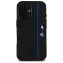 Case BMW BMHMP16S23SHEB iPhone 16 6.1" black/black hardcase Silicone Hexagon Blue Line MagSafe