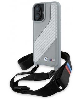 Case BMW BMHCP16S23PSCCG iPhone 16 6.1" gray/gray hardcase M Edition Carbon Stripe & Strap