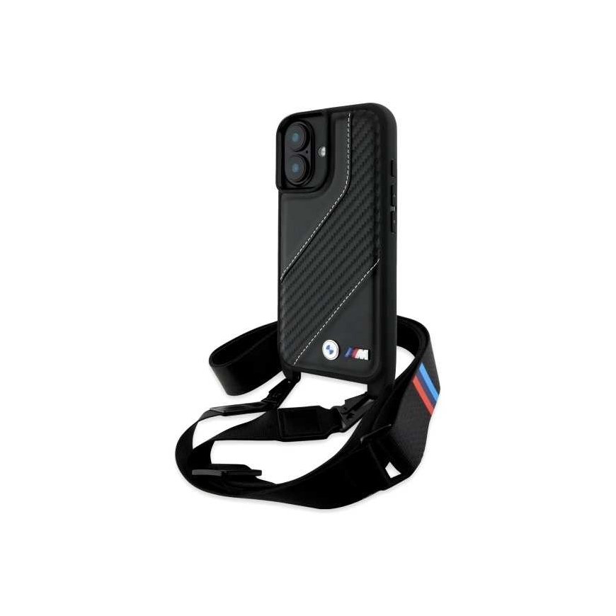 Case BMW BMHCP16S23PSCCK iPhone 16 6.1" black/black hardcase M Edition Carbon Stripe & Strap