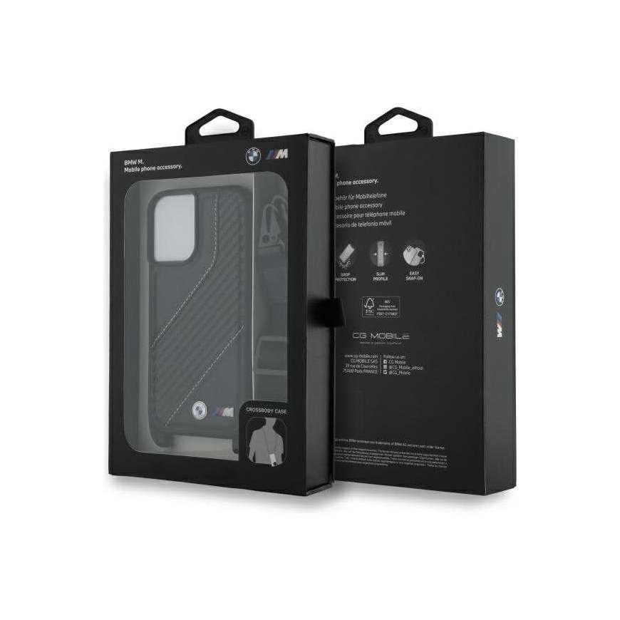 Dėklas BMW BMHCP16S23PSCCK iPhone 16 6.1" juoda/juodas hardcase M Edition Carbon Stripe & Strap – 5