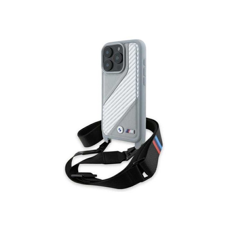 Dėklas BMW BMHCP16X23PSCCG iPhone 16 Pro Max 6.9" pilka/pilkas hardcase M Edition Carbon Stripe & Strap