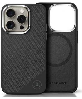Case Mercedes MEHMP16L23SUGDK iPhone 16 Pro 6.3" black/black hardcase Silicone Tonal Logo Wood Pattern MagSafe
