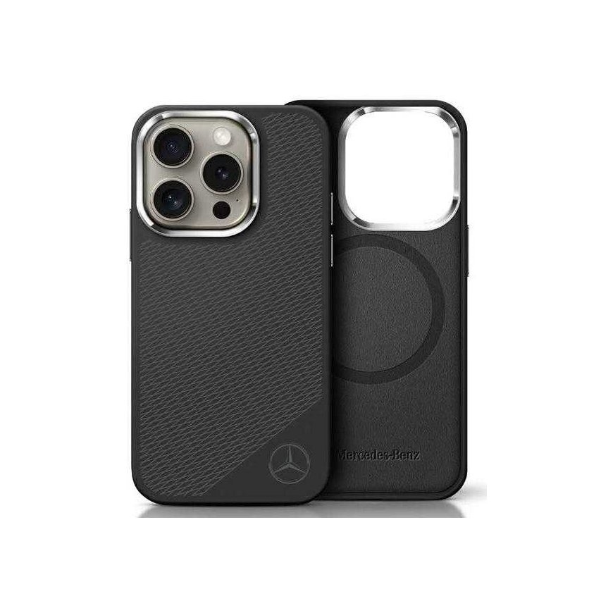 Dėklas Mercedes MEHMP16L23SUGDK iPhone 16 Pro 6.3" juoda/juodas hardcase Silicone Tonal Logo Wood Pattern MagSafe