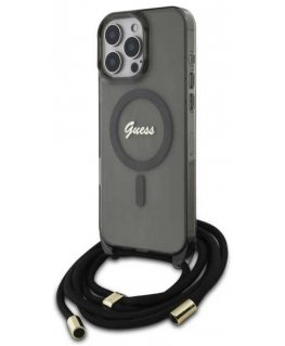 Case Guess GUHMP16LHCTSGNSK iPhone 16 Pro 6.3" black/black hardcase Crossbody Cord Script MagSafe