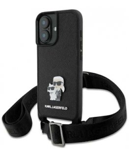 Case Karl Lagerfeld KLHCP16SSAKCPBK iPhone 16 6.1" black/black hardcase Saffiano Karl&Choupette Metal Pin CBDY Strap