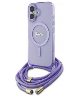 Case Guess GUHMP16SHCTSGNSU iPhone 16 6.1" purple/purple hardcase Crossbody Cord Script MagSafe