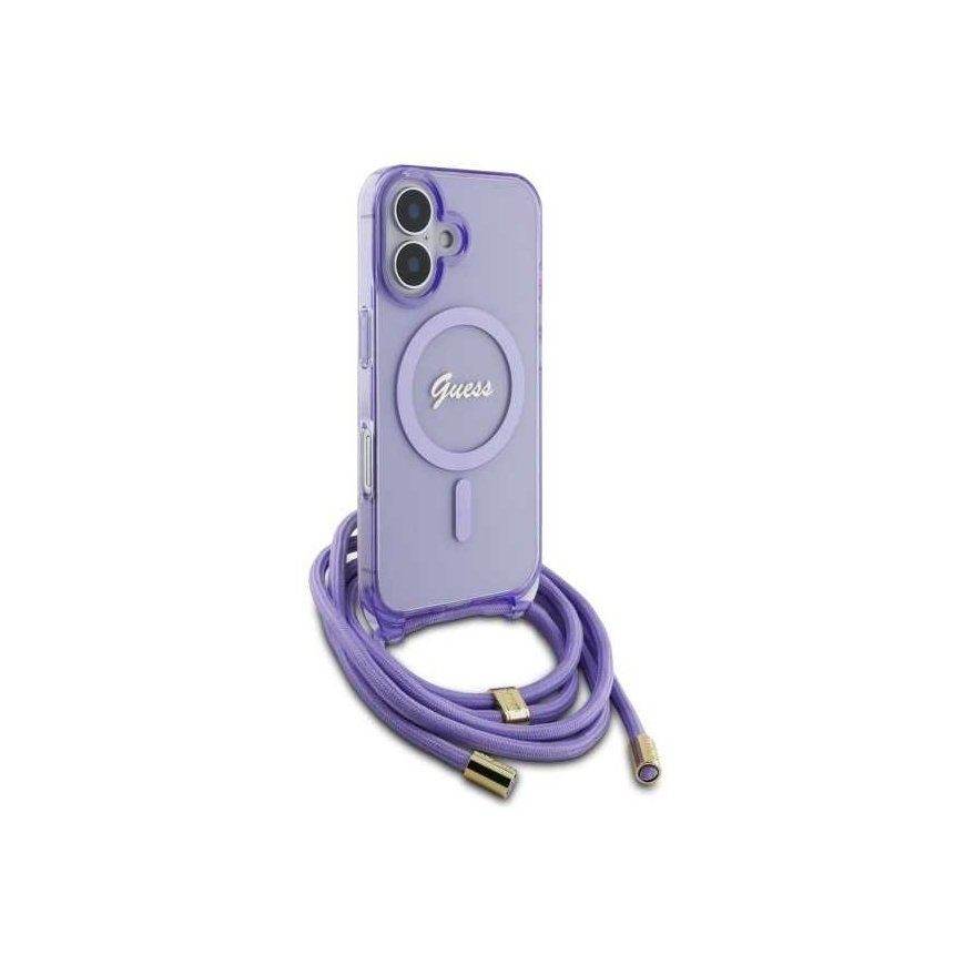 Case Guess GUHMP16SHCTSGNSU iPhone 16 6.1" purple/purple hardcase Crossbody Cord Script MagSafe – 3