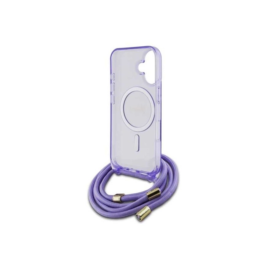 Case Guess GUHMP16SHCTSGNSU iPhone 16 6.1" purple/purple hardcase Crossbody Cord Script MagSafe – 5