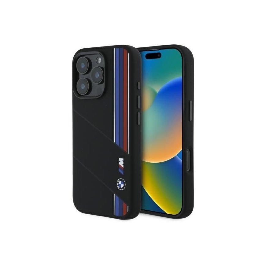 BMW BMHMP16X23SCUK iPhone 16 Pro Max 6.9" black/black hardcase Silicone Cut Tricolor Lines MagSafe