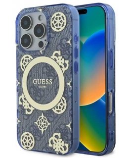 Case Guess GUHMP16XH4PYEEB iPhone 16 Pro Max 6.9" blue/blue hardcase IML Peony On 4G Background MagSafe