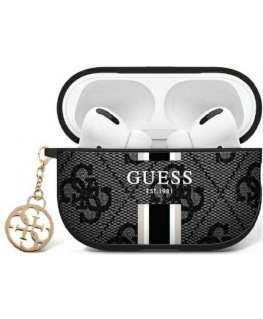 Case Guess GUA2P4RPSK AirPods 1/2 cover black/black 4G Printed Stripes Charm