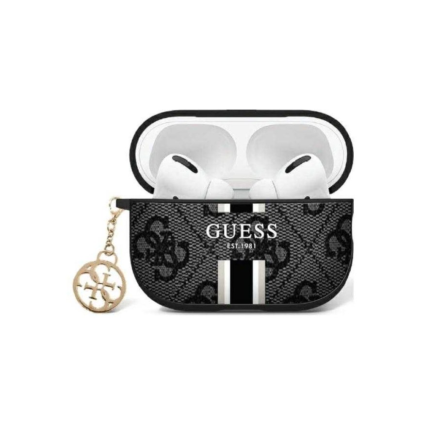 Case Guess GUA2P4RPSK AirPods 1/2 cover black/black 4G Printed Stripes Charm