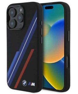 Case BMW BMHMP16X23SSPK iPhone 16 Pro Max 6.9" black/black hardcase Silicone Random Lines MagSafe
