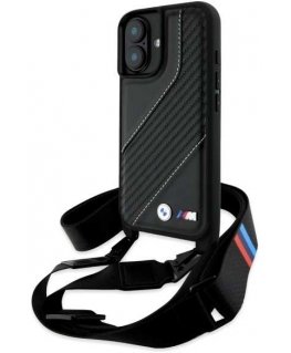 Case BMW BMHCP16M23PSCCK iPhone 16 Plus 6.7" black/black hardcase M Edition Carbon Stripe & Strap