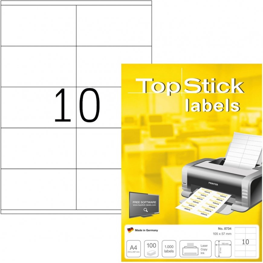 TopStick 8734 printing labels, 10-piece, 105 x 57 mm