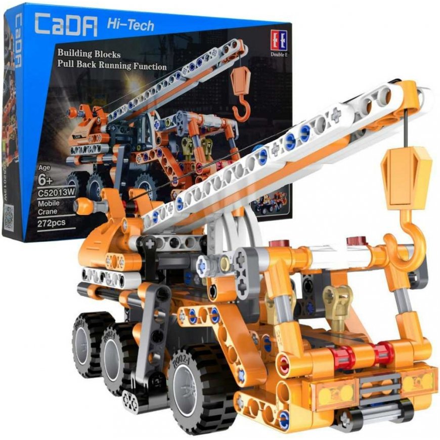 Set klocków konstrukcyjnych CaDA 22 cm orange Dźwig Żuraw Chassis budowlany pull back 272 elementy – 2