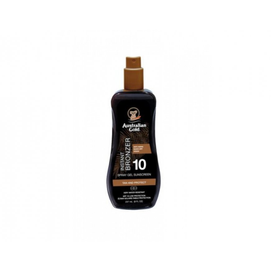 Australian Gold Spray Gel Sunscreen SPF10 Protective spray sunscreen lotion with bronzers, 100 ml