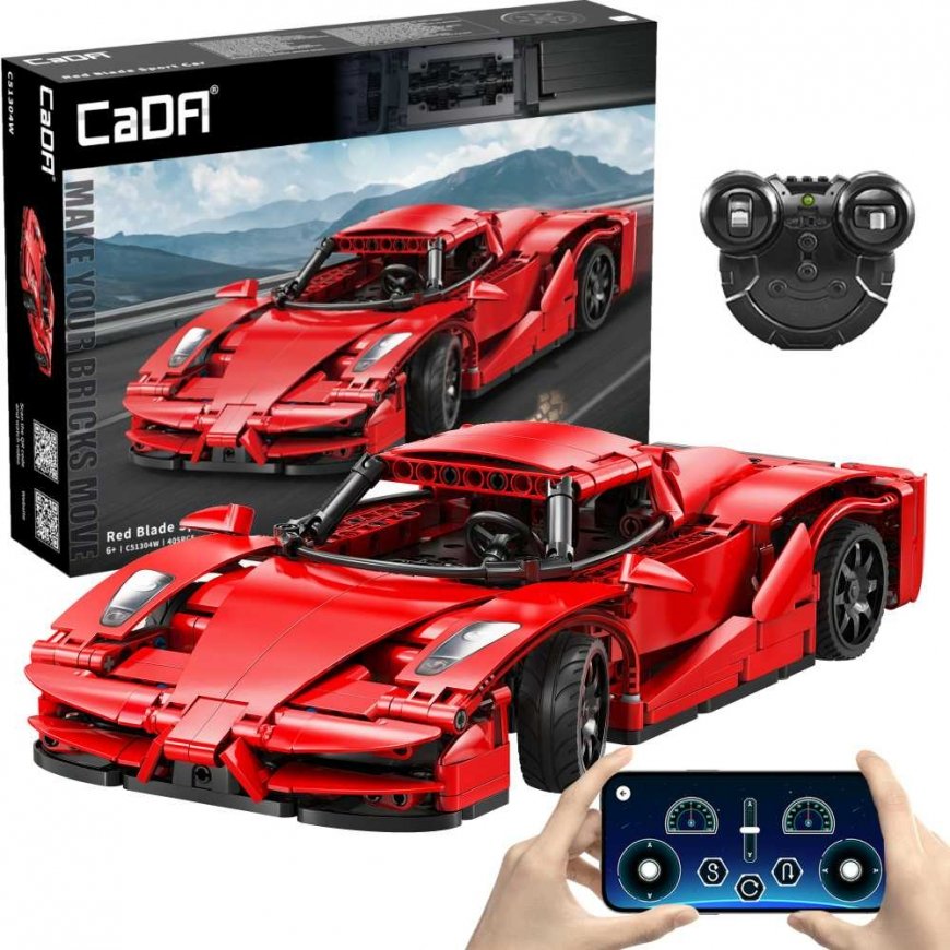Klocki konstrukcyjne CaDA Samochód zdalnie sterowany Auto sportowe raudona 32 cm Raudona Blade Sport Car Važiuoklė 405 dalys RC – 2