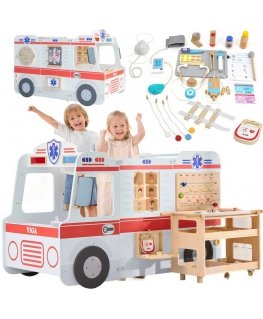 Viga Toys VIGA Duży Drewniany Ambulance Set Karetka Małych Ratowników Accessories 25 el.