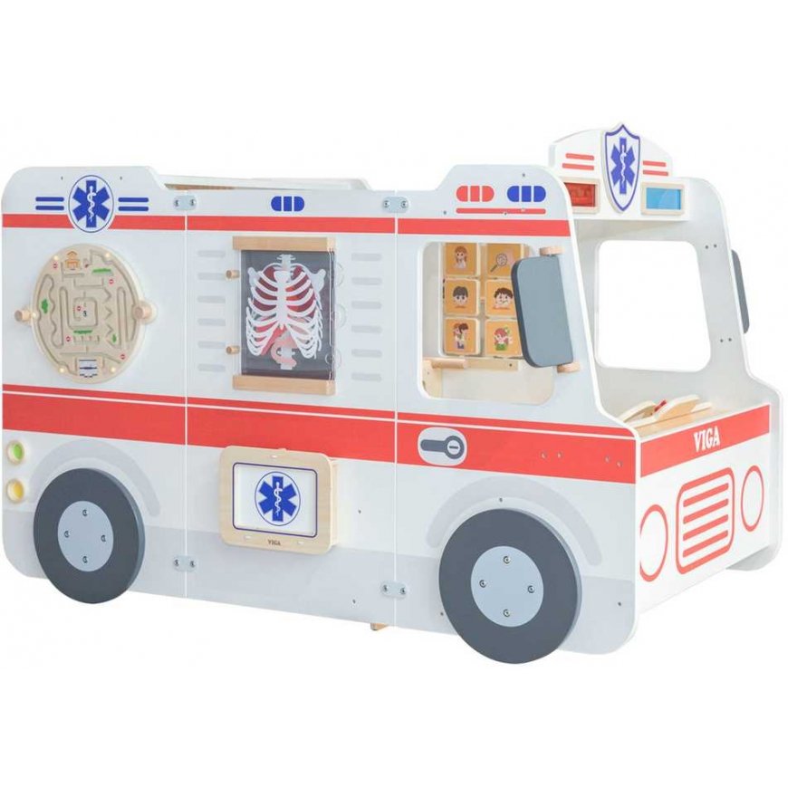 Viga Toys VIGA Duży Drewniany Ambulans Rinkinys Karetka Małych Ratowników Priedai 25 el. – 2