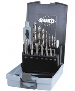 15 dalių sriegiklių ir grąžtų rinkinys RUKO M3-M12