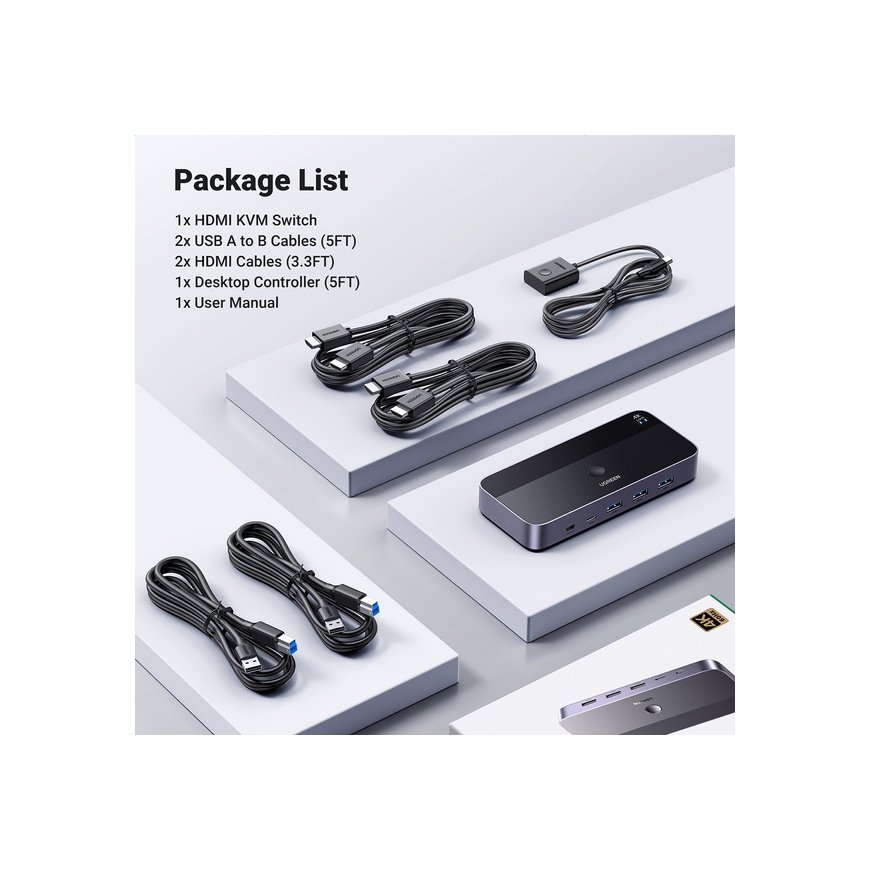 Ugreen CM664 HDMI switch 2in1 KVM switch - black