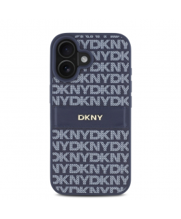 DKNY PU odos kartotinių raštų toninis dryžuotas dėklas, skirtas iPhone 16 Mėlyna