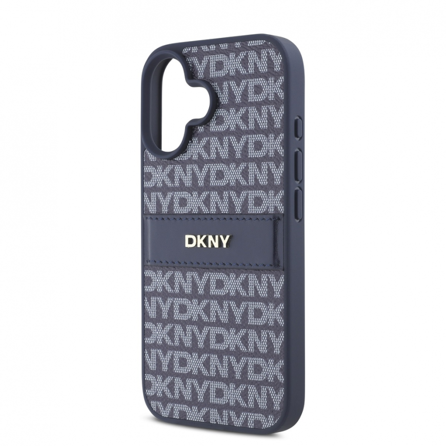 DKNY PU odos kartotinių raštų toninis dryžuotas dėklas, skirtas iPhone 16 Mėlyna – 3