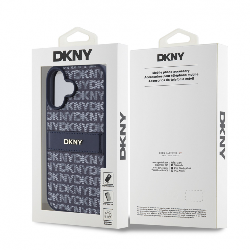 DKNY PU odos kartotinių raštų toninis dryžuotas dėklas, skirtas iPhone 16 Mėlyna – 5