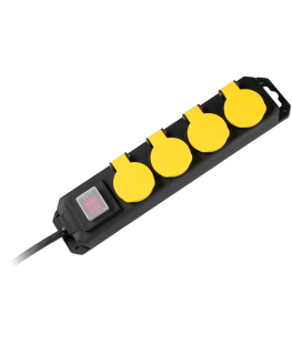 Rebel power extension cable with switch, 4 sockets -1.5m, IP44