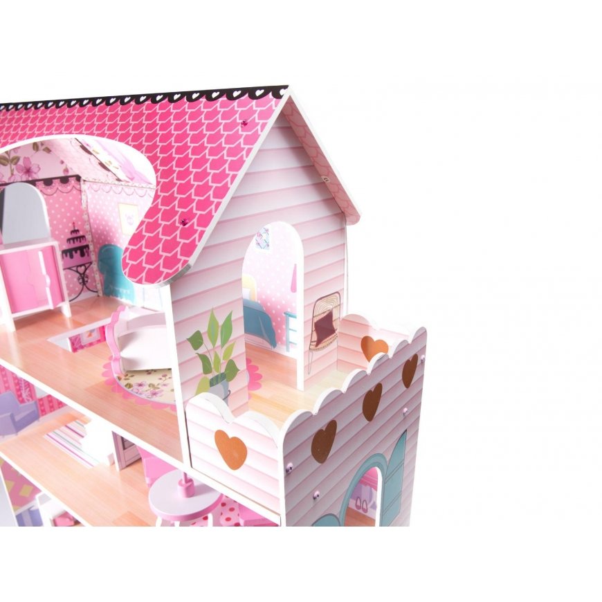Wooden LED dollhouse with MDF furniture, 70 cm – 2